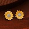 Minimalist Design Zircon Earrings with Sunflower Charm, Vintage and Retro Style for Women