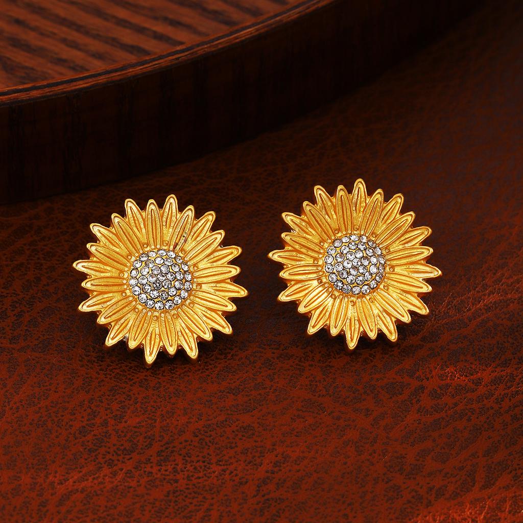 Minimalist Design Zircon Earrings with Sunflower Charm, Vintage and Retro Style for Women