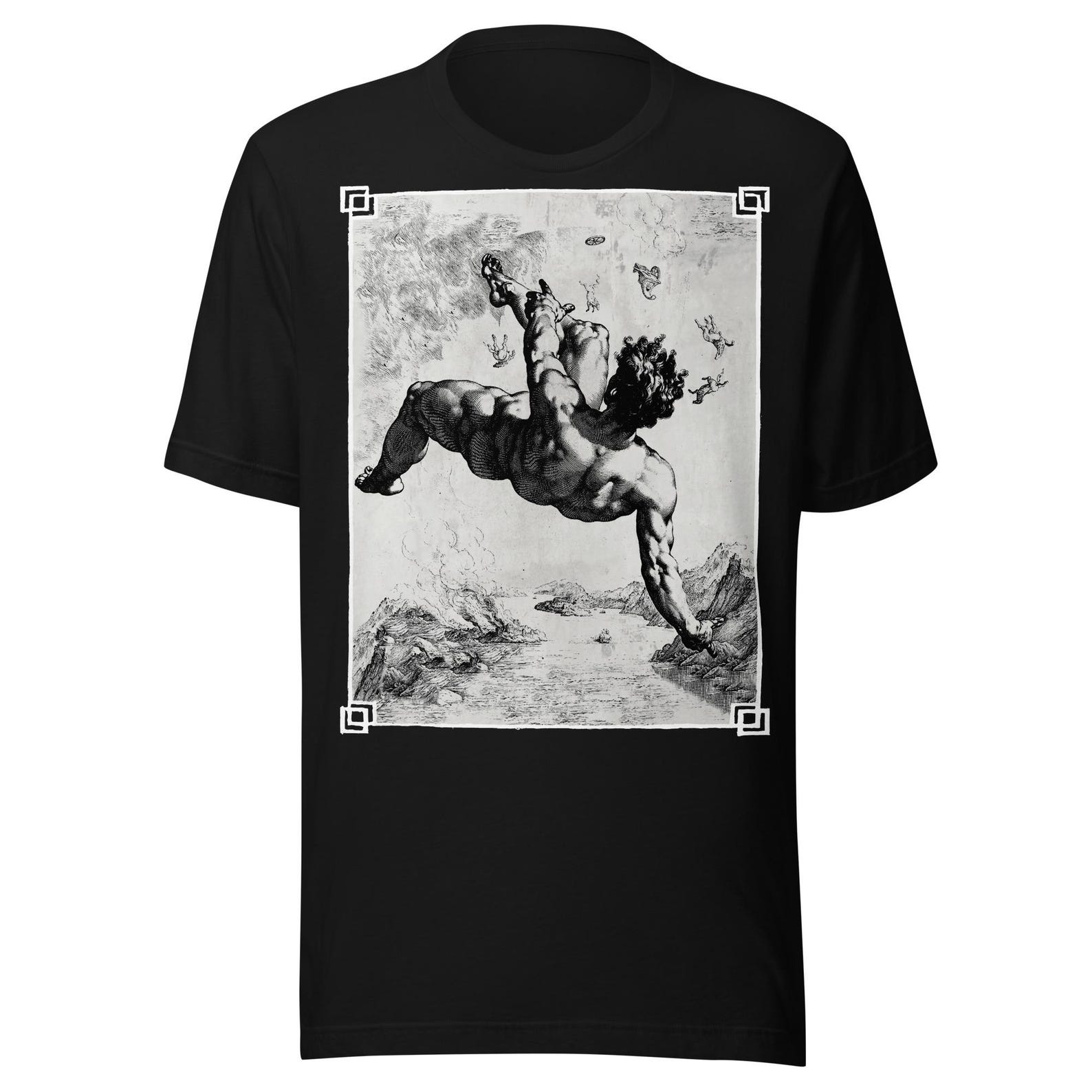 The fall of man from heaven Phaethon Mythology Grungy gravure Goth art t-shirt S