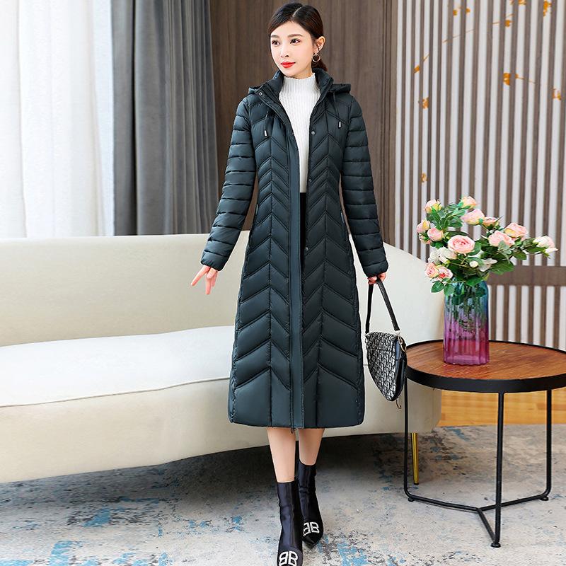 2025 long down cotton jacket women's winter long over the knee waist slimming women's cotton jacket padded jacket