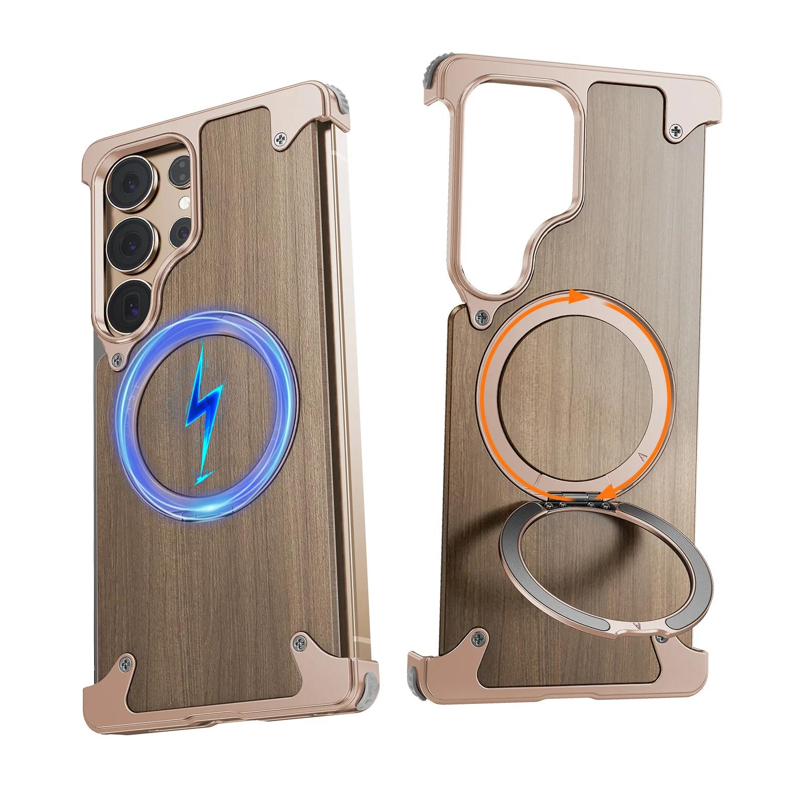 

Oatsbasf Walnut Wood Phone Case for Samsung Galaxy S24 S25 Ultra Magsafe Phone Protective Cover Bumper with 360° Rotatable Ring Wood&For Galaxy S24 Ultra