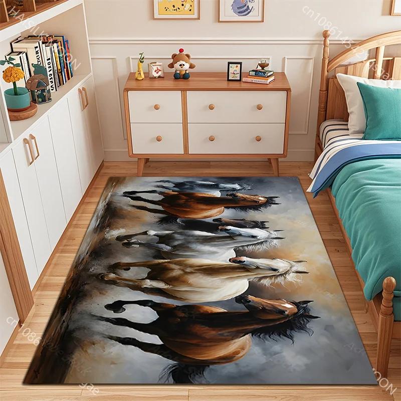 Multiple Sizes Running Horse Pattern Carpet for Living Room Bedroom Sofa Home Decor Non-slip Floor Mat Large Size Area Rug