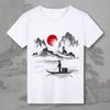 Ethnic Tai Chi Feng Shui Ink Painting Landscape Painting Printed Short Sleeved T-shirt Creative Personalized Wear