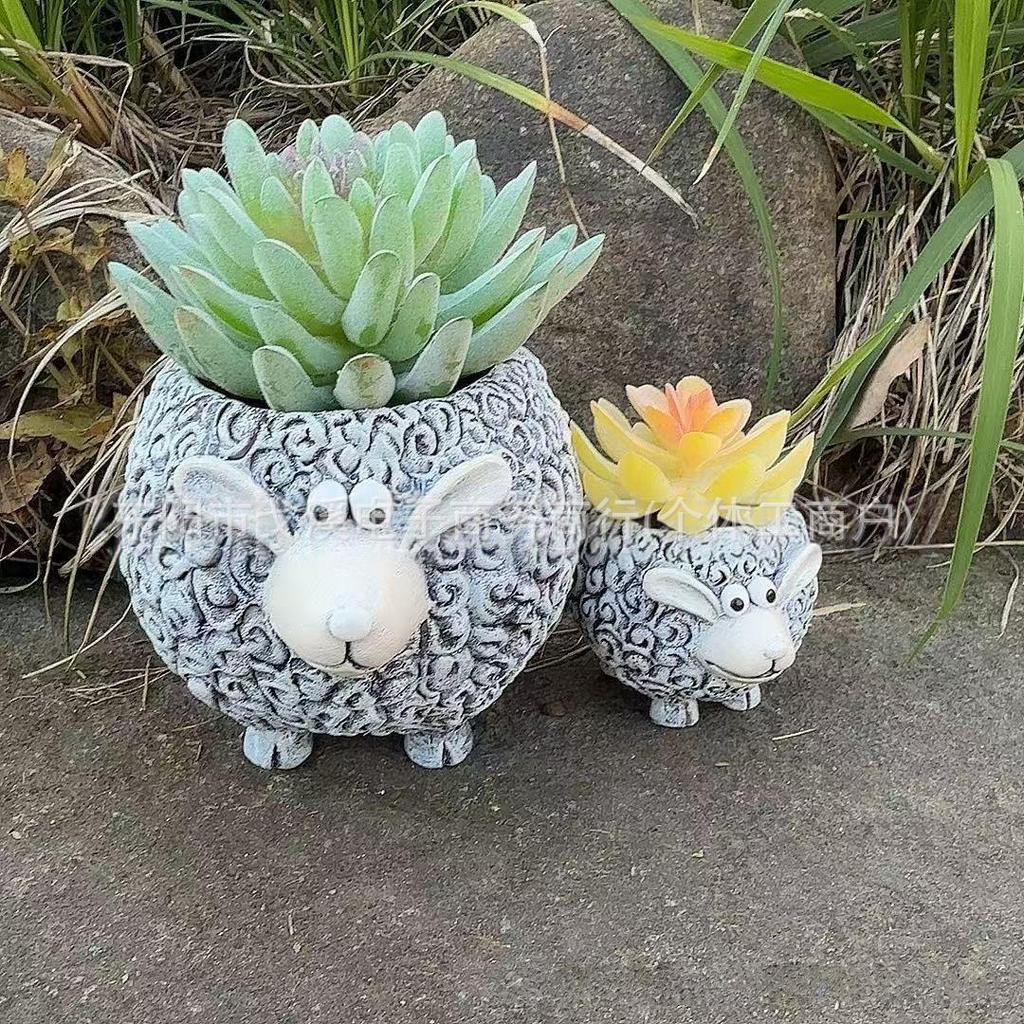 Bedårande sittande stor mage blomkruka skulptur för trädgård eller gräsmatta