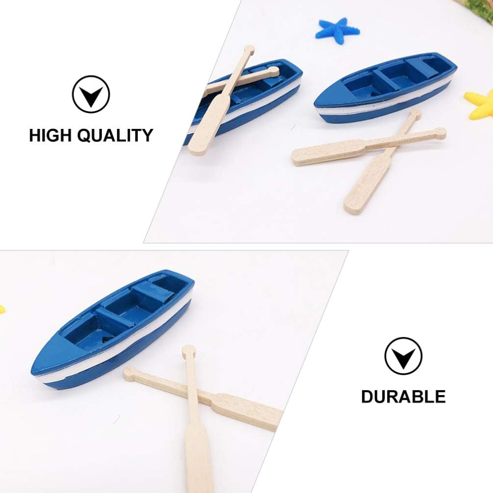 Home Decor 4 Sets Miniature Boat with Oars Resin Canoe Model Figurines Mini Nautical Ocean Beach Scene Ornament for DIY Micro Landscape Accessories