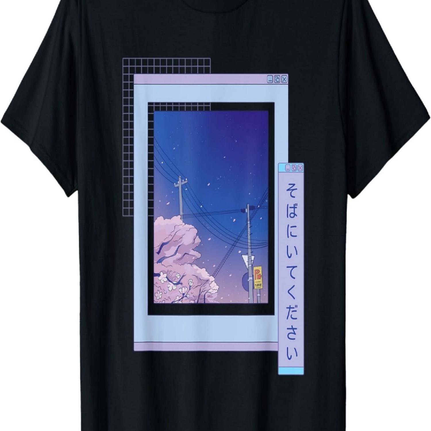 vaporwave  landscape with a cherry blossom T-Shirt(1) S чёрный