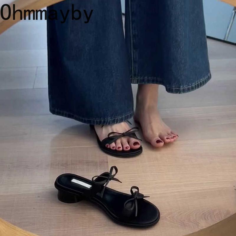 

New Summer Open Toe Women Slippers Fashion Butterfly-knot Thick Heel Shoes Ladies Outdoor Concise Dress Sandalias · 40 чорний