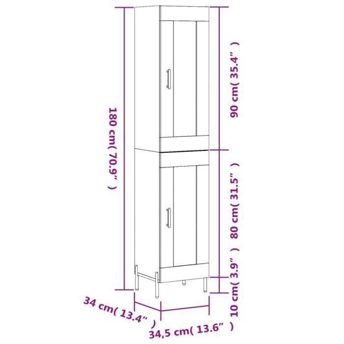 VidaXL Buffet haut Blanc 34,5x34x180 cm Bois d'ingénierie 3200393