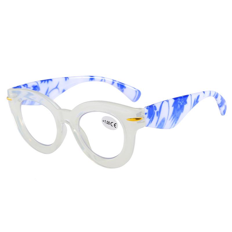 Round Frame Reading Glasses with Wood Grain Temples - New Anti-UV Design for Europe and America