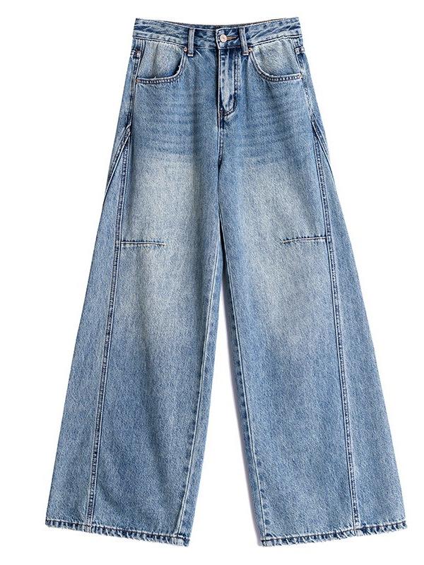 Women's Light Blue High-Waist Wide-Leg Retro Jeans