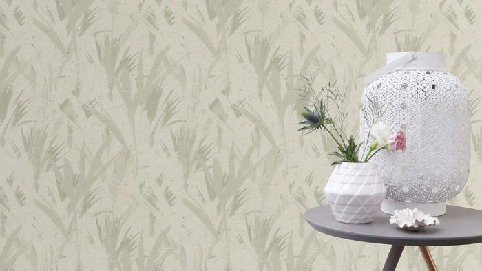 Papier peint - RASCH - 520729 - Intissé - Effet béton &amp; motif feuilles - 10,05 m x 53 cm