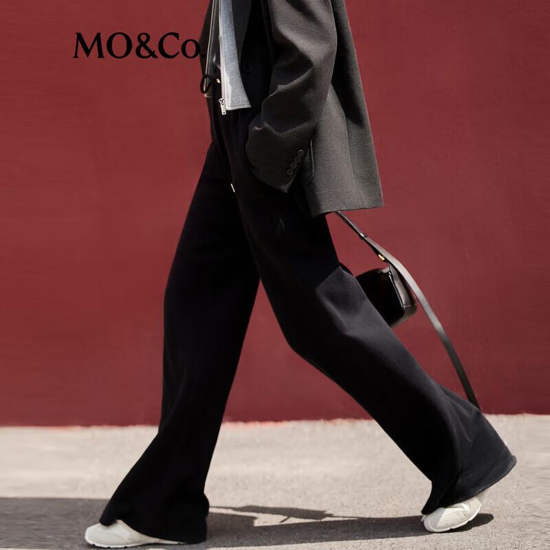 MO&Co. Women's Yak Wool Blend Wide-Leg Drawstring Casual Pants