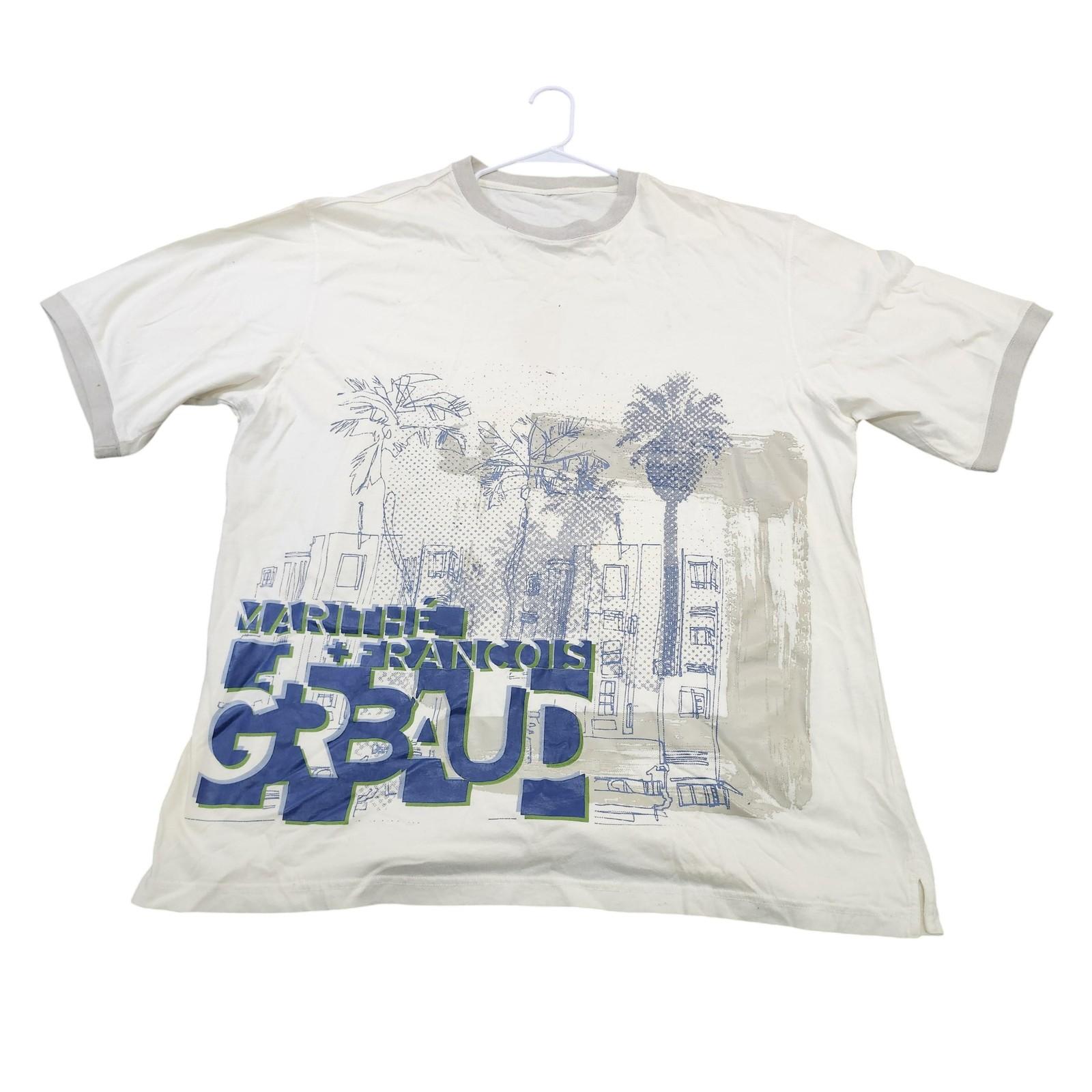 Marithe Francois Girbaud Shirt Mens 3XL White Palm Trees Cityscape Graphic Tee Unisex T-Shirt XXXXL