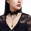 Akcesoria, Lolita ciemny koronkowy łańcuszek na obojczyk, vintage gotycki naszyjnik choker z czarnego kryształu w kształcie nietoperza