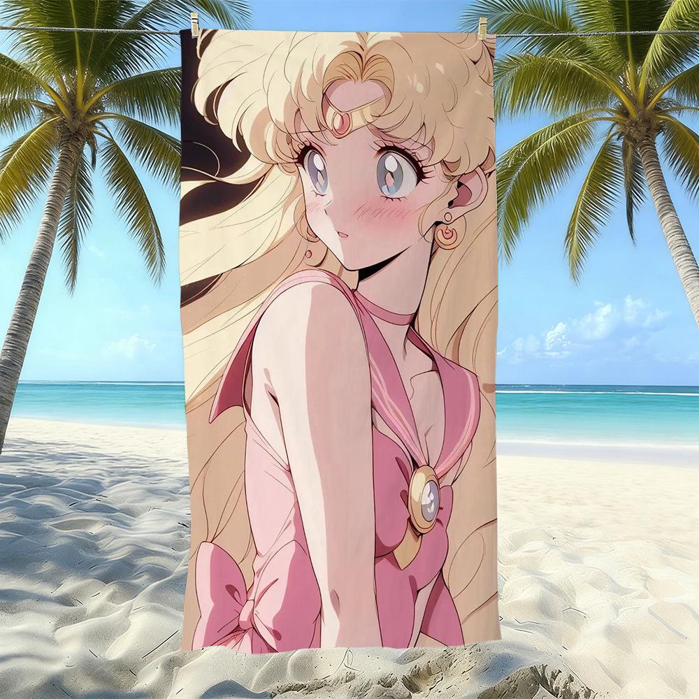 Sailor Moon Microfiber Beach Towel Quick-Drying Absorbent Cartoon Printed Swimming Bath Towel Seaside Portable