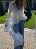 Women's Spring Summer New Sweet Fresh V-Neck Long Sleeve Irregular Hem Shirt Lady Top