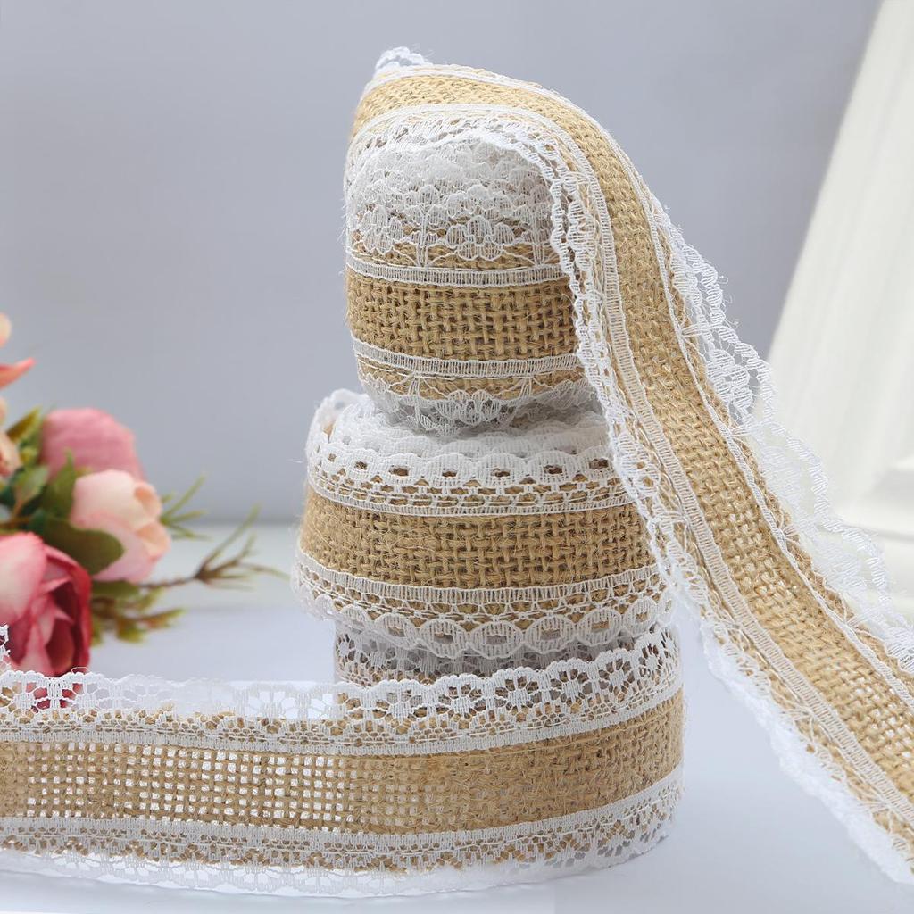 Colored Lace Burlap Roll for DIY Crafts, Handmade Packaging, and Vase Decoration.
