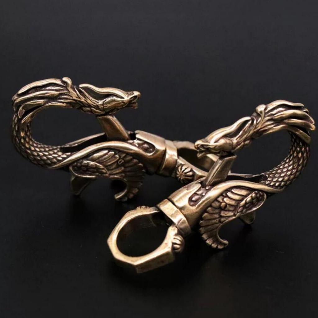 2 Pcs Brass Keychain Bottle Opener Beverage Can Car Key Hook Keyring Tool Retro Dragon Design