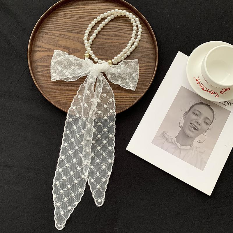 New Retro Lace Silk Scarf Long High-end Versatile Decorative Streamer Headband Multi-functional Scarf Headband Headwear