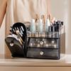 Cosmetic Storage Box with Removable Drawer 3-Layer Makeup Organizer with 27 Brush Slots Dustproof Moisture-Proof Makeup Brush Holder