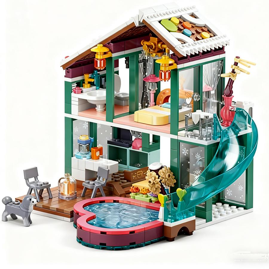 Sluban 0961 Hot Spring Holiday House Building Block Toy Model Educational DIY Assembled Building Block Toy Home Decoration
