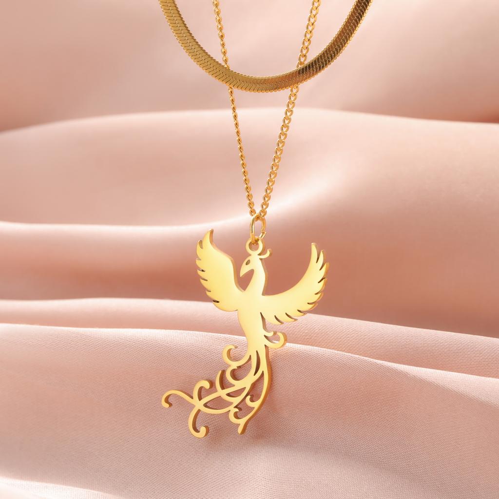 LIKGREAT Stainless Steel Phoenix Bird Firebird Necklace for Women Men Nature Animal Totem Choker Pendants Charm Jewelry Gift New