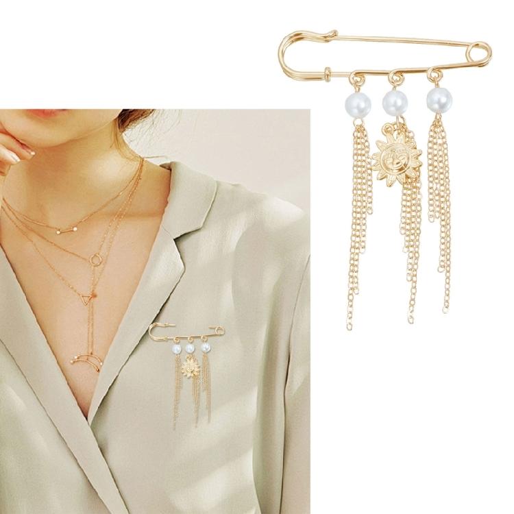 Pearls Tassels Brooch With Sunflower And Smiling Face Creative Fashion Statement Lapel Pin Accessory
