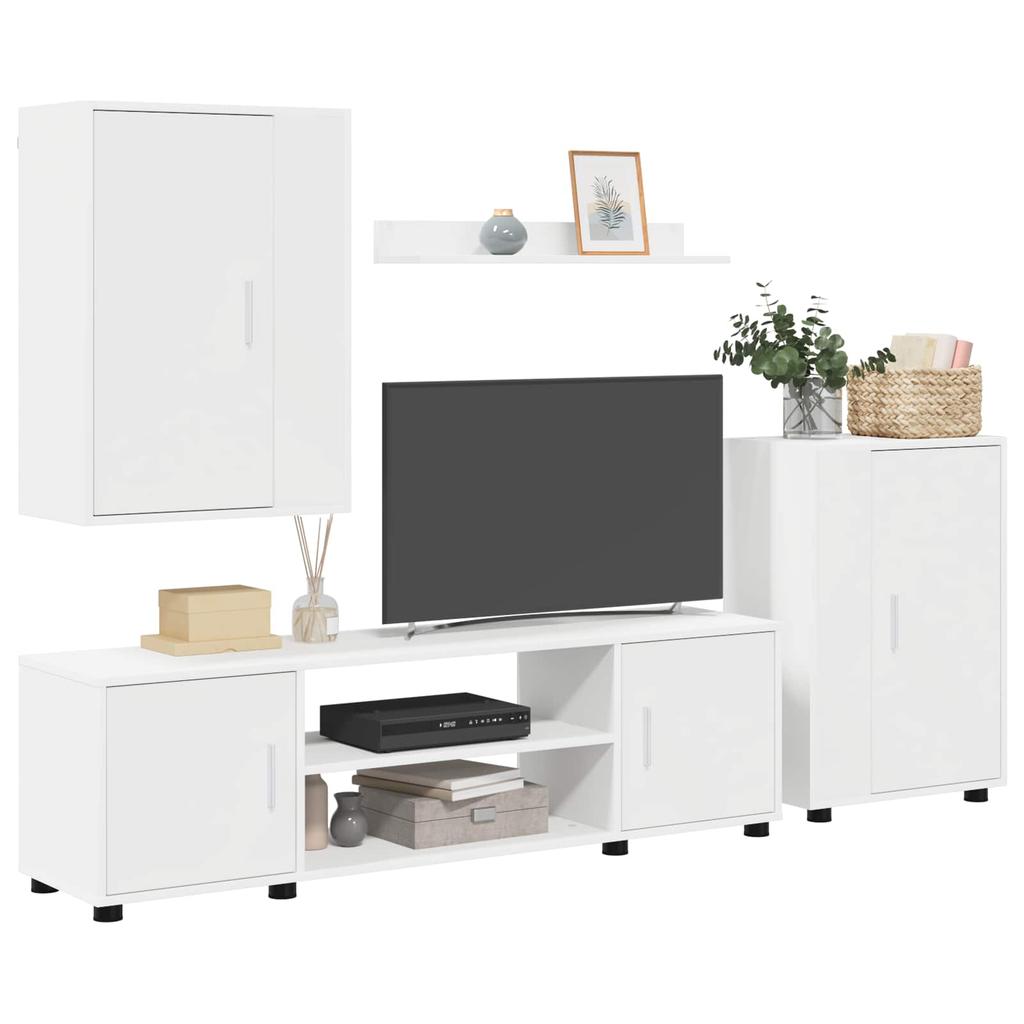 Wall Mounted TV Cabinet Set 4 pcs White Engineered Wood