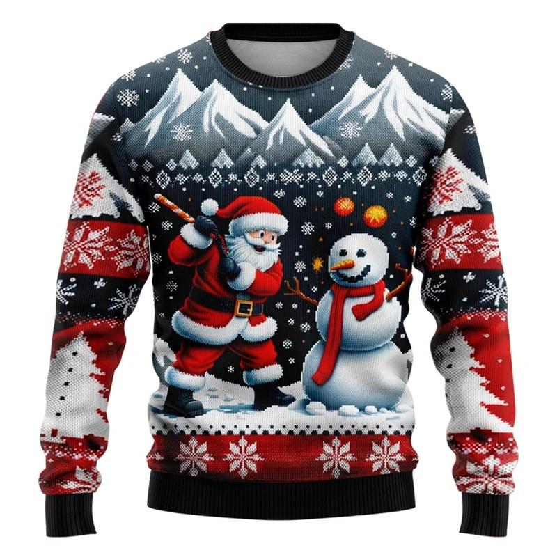 Unisex Christmas Sweatshirt With 3D Snowman Santa Print Hooded Long Sleeve Cotton Pullover Holiday Casual Wear