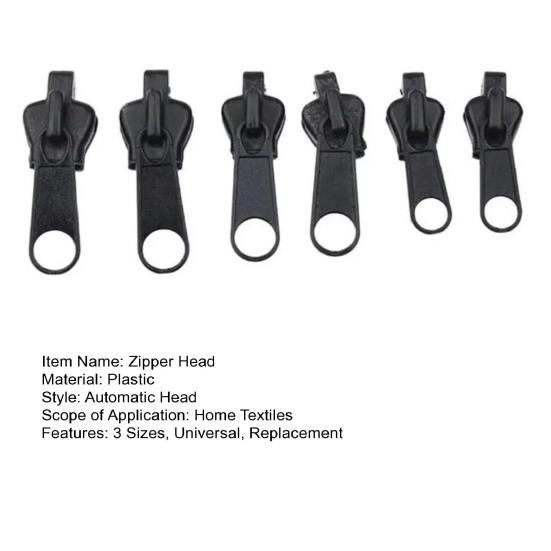 6Pcs/Set Zipper Head Replacement Kit 3 Sizes Universal Pull Zip Head No Sewing Required Jackets Backpack Luggage Bags Clothes Slider Zipper