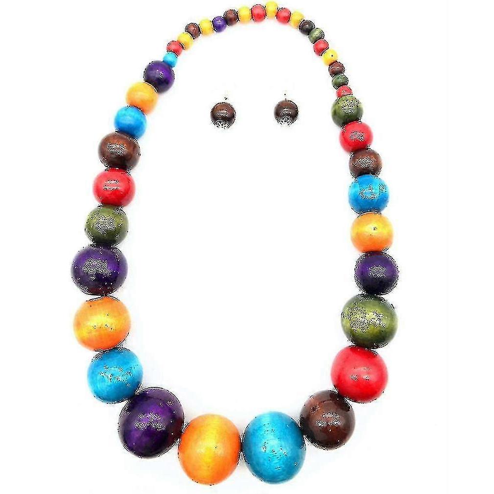 Wooden Bead Chain Ethnic Necklace for Women