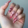 Vintage Style Pink Oval Nail With Floral Design And Gold Trim Stick On Nail Acrylic False NailFor Patriotic Festivities