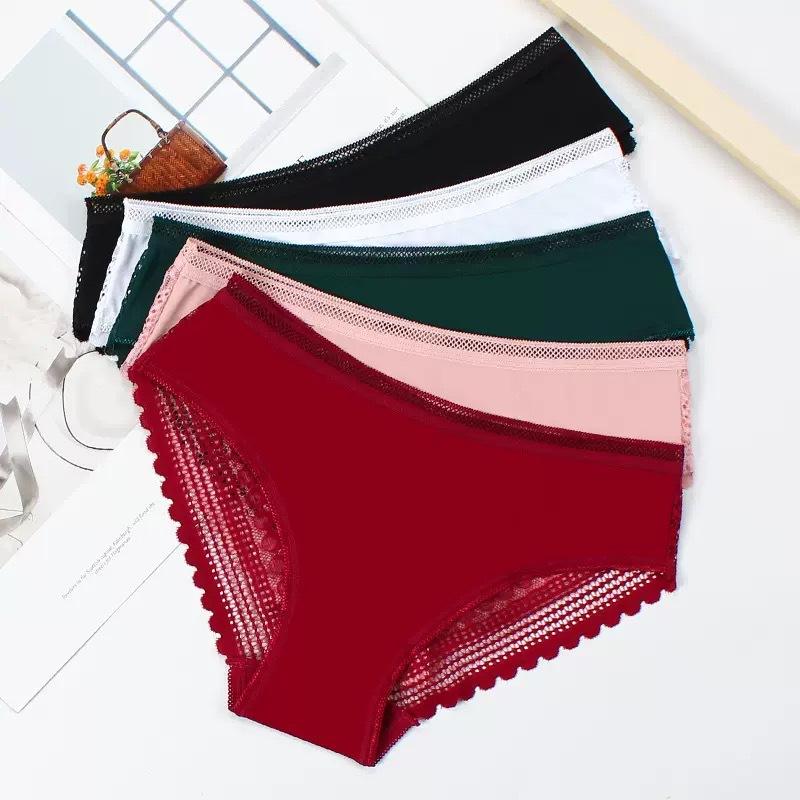 Sexy Lace Thong Panties Large Size Transparent Ice Silk Stripes Seamless Comfortable Mid Waist Womens Underwear