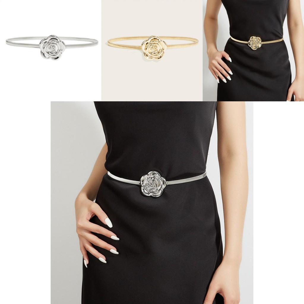 Spring Chain Waist Belt For Women With Floral Buckle And Elastic Fit