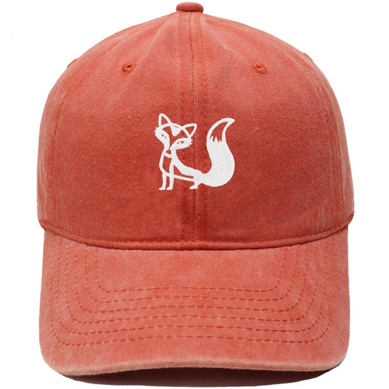 Tegneserie ræv broderet baseballkasket vasket retro dad hat til mænd og kvinder afslappet udendørskasket