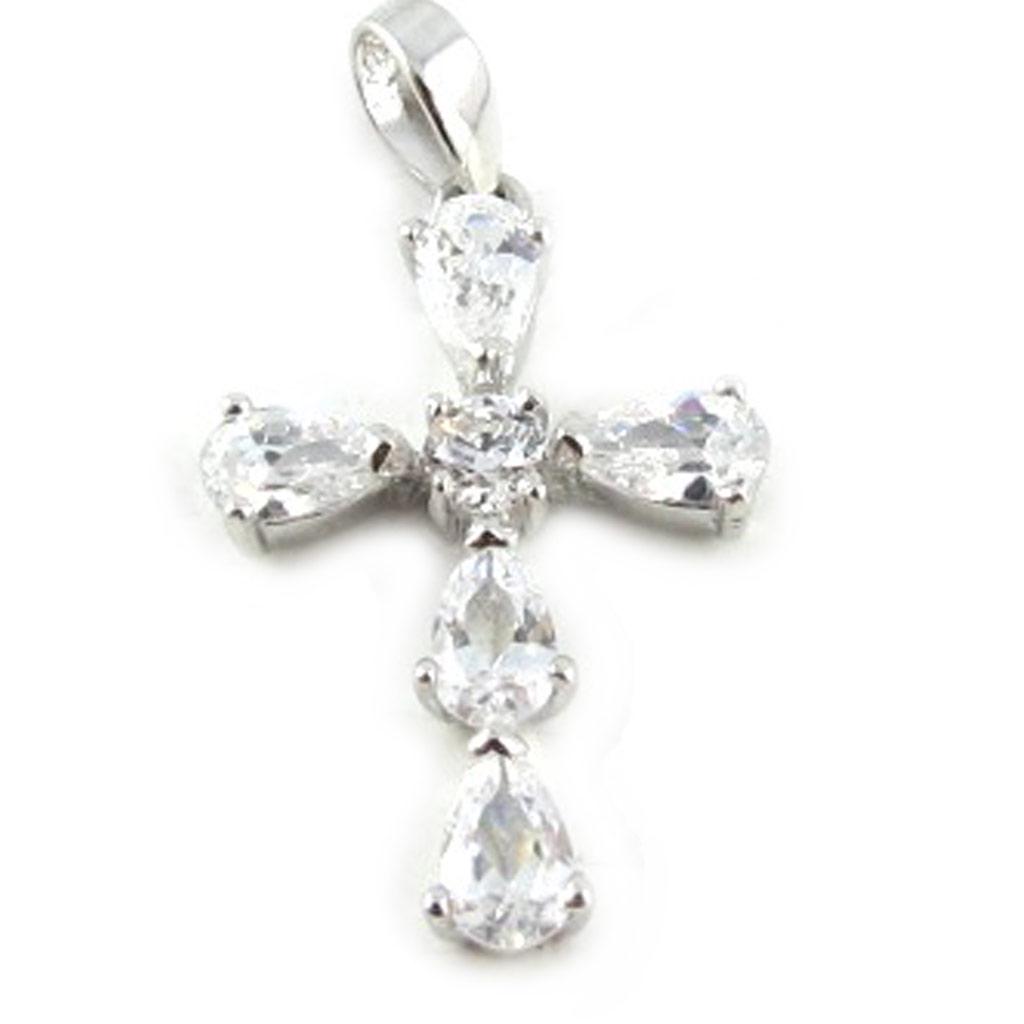 Les Trésors De Lily [L1789] - Stříbrný přívěsek 'Cross' Postříbřený bílý (rhodiovaný) - 20x14 mm
