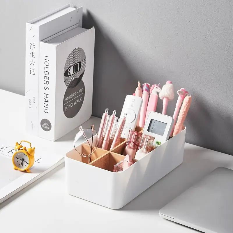 Desktop Storage Box Compartment Bamboo Toothbrush Razor Makeup Brush Holder Bedroom Desk Organizer Storage Basket Holder