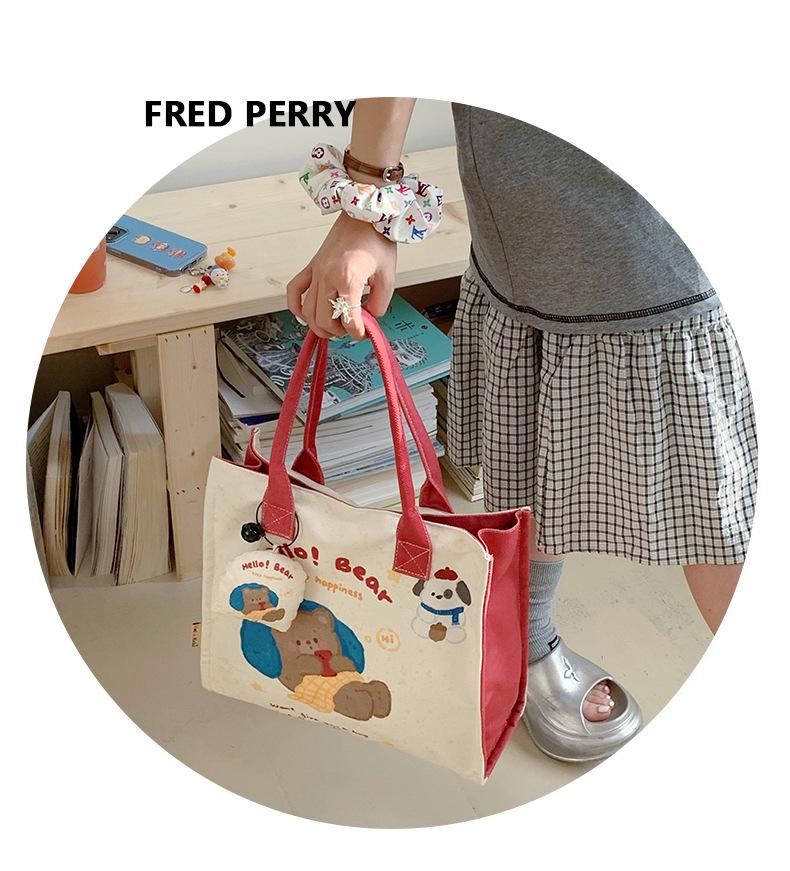 Niche Design Cute Cartoon Canvas Tote Bag, Large Capacity Shoulder Bag for Women, Autumn/Winter Korean Lazy Style