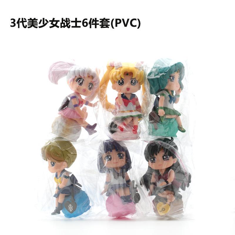 Sailor Moon Anime Figure 6Pcs Set Q Version Pvc Collectible Model Doll Cake Topper for Home Decoration & Fans Birthday Gift