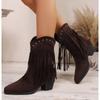 Autumn Winter Pointed Toe Thick Heel Ankle Boots Ladies Tassel Western Boots Retro Rivet  Cowboy Fashion Womens Esigner Shoes