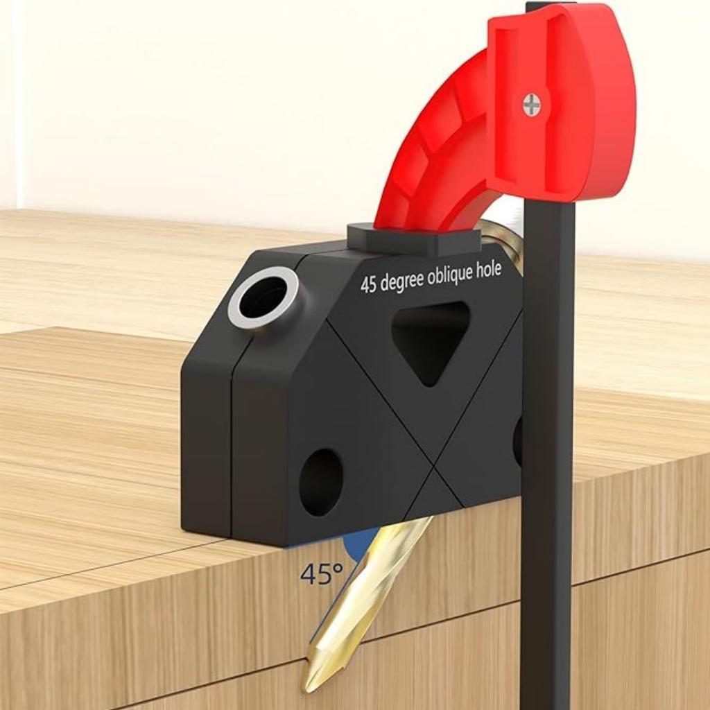 45° Angled Dowel Joints Pocket Hole Jig Kit Dowel Drill Guide, Handheld Dowel Drill Guide Drilling Assistant Tool with Drill Bit