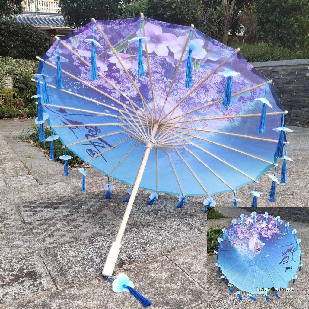 Ancient Style Oil Paper Umbrella with Petal Tassel for Children's Hanfu Dance