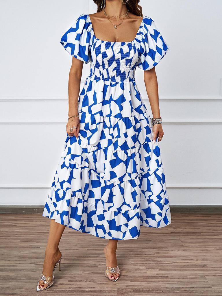 European and American Off-the-Shoulder Puff Sleeve A-Line Summer Dress for Women