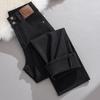 High-Quality Black Fleece-Lined Straight-Leg Jeans for Women - 2025 Autumn/Winter Edition, Plus Loose Slimming Design, Cigarette Style, Size 30