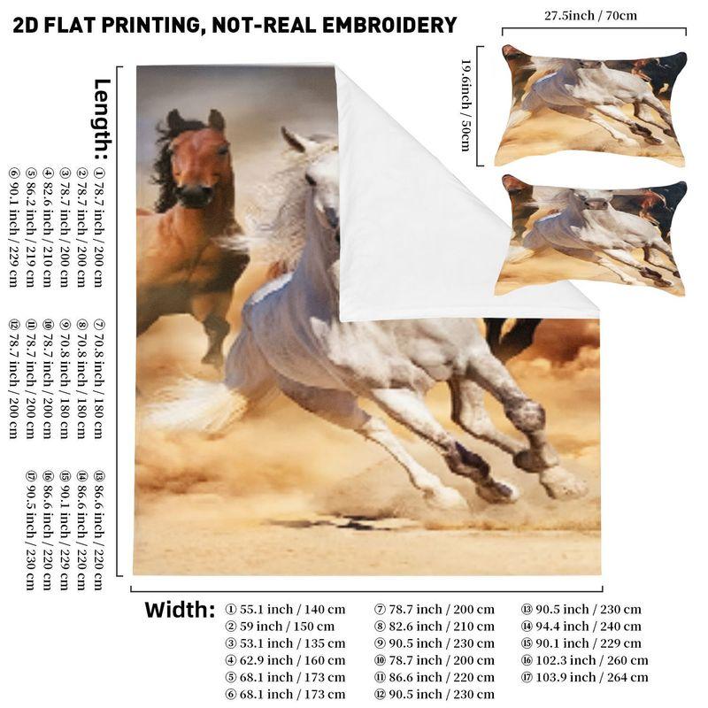 Printed Quilt Cover, Pillowcase, Three-Piece Set, Three Horses Running On The Sand Pattern, Bedding Set 140cmx200cm