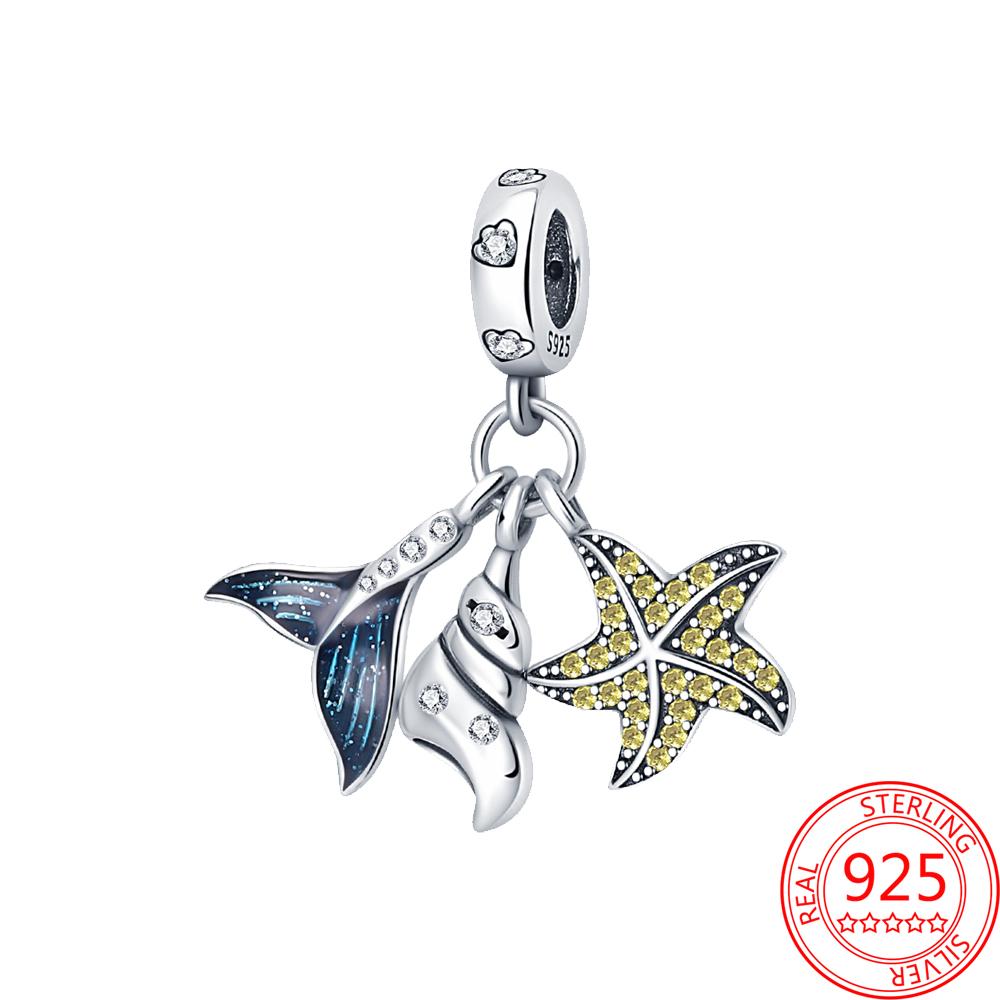 Charms Plata Copper Colors Blue Starfish Octopus Beads Charm Pendant For Original Bracelet For Women Diy Jewelry Love Gift