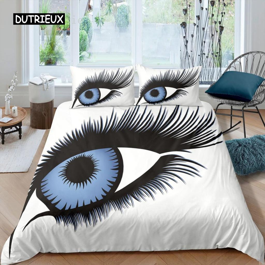 Cartoon Eyes Duvet Cover Set Facial Features Face Organs Twin Bedding Set for Adult Kids Queen King Microfiber Comforter Cover