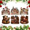 Christmas Party Table Ornaments 2D Wooden Castle Tabletop Ornament, Santa Scene Bookshelf Decoration Xmas Centerpieces with Stand, Festive Holiday