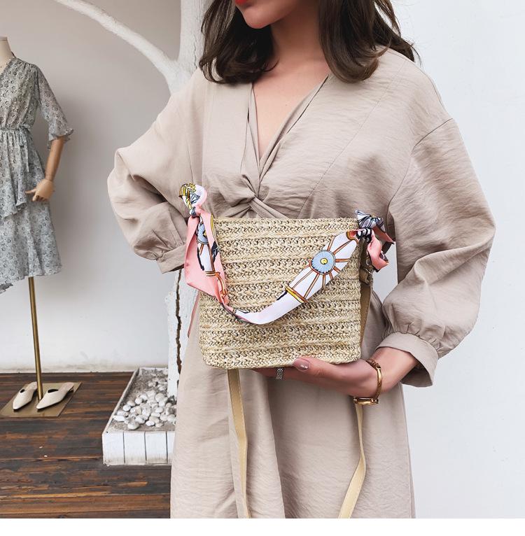 SCIONE Straw Small Bag Female New Summer Forest Woven Silk Scarf Fairy Bucket Bag Girl Messenger Beach Bag