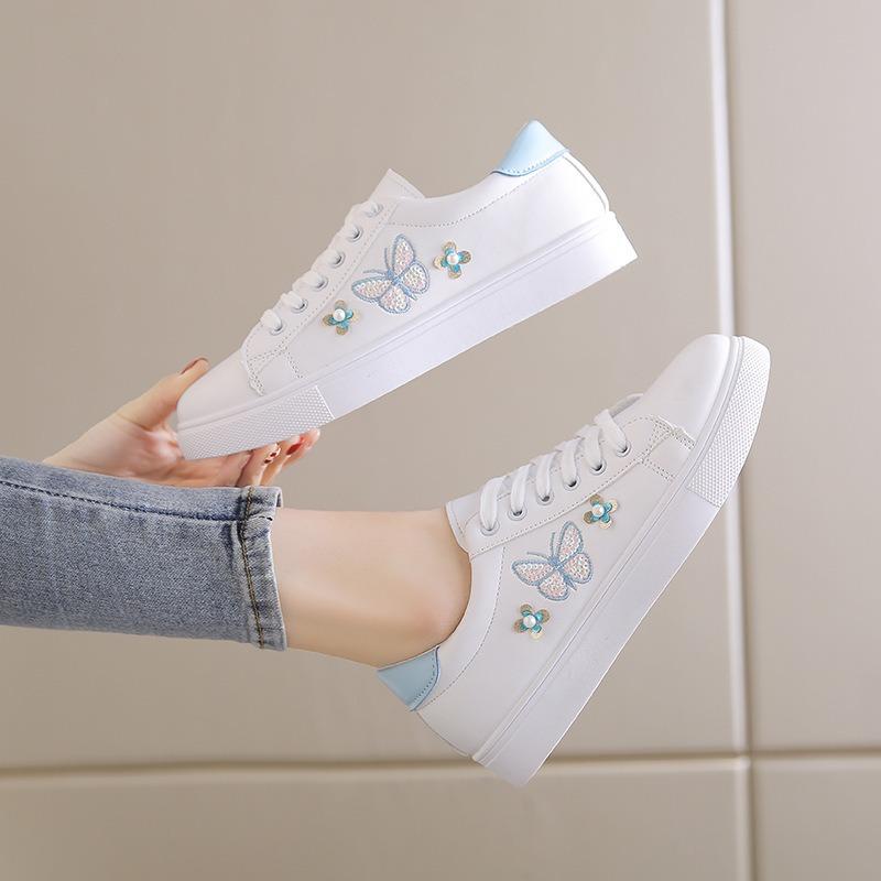 Fashion Autumn Women Butterfly Small White Shoes Fashion Popular Student Flat Shoes Campus Student Board Shoe Women Embroidered Sneakers